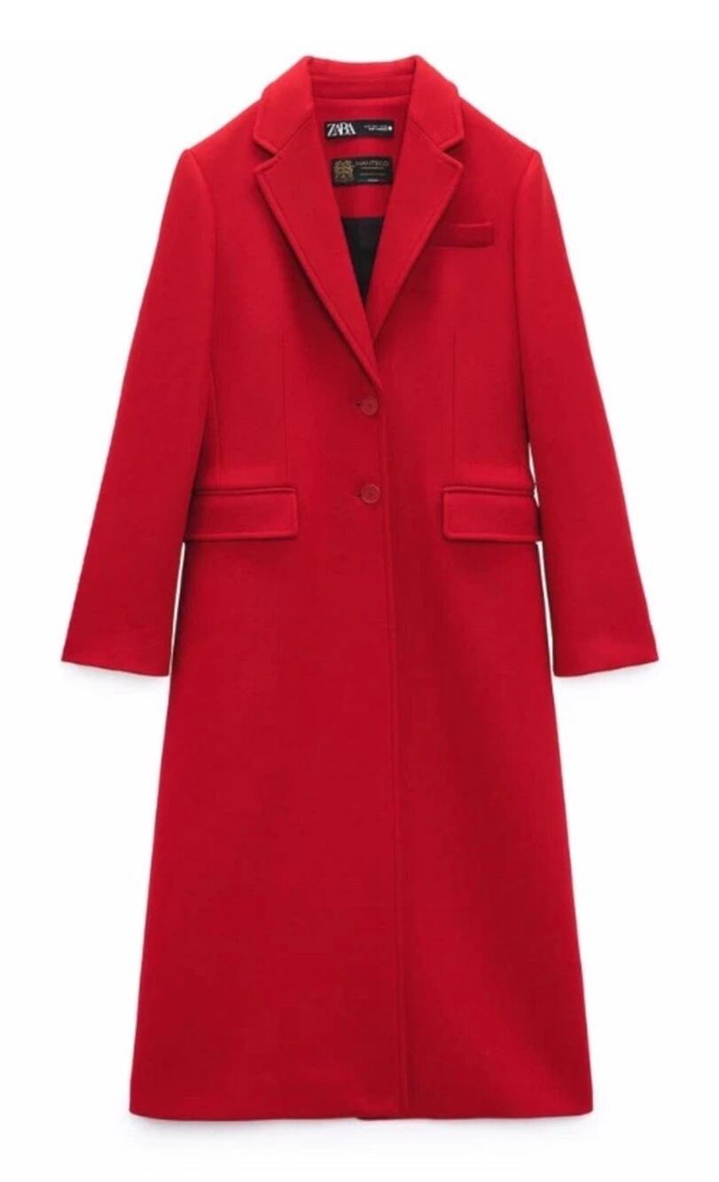 Zara Manteco Wool Coat XS Red Long Tailored ZW Collection AW23 Blogger